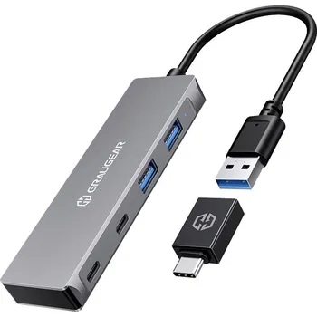 USB hub GrauGear G-HUB2A2C-AC USB Hub 4 porty USB-A, USB-C® USB&nbsp;3.0 5 GBit/s stříbrná G-HUB2A2C-AC