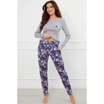 Dámské oblečení Dlouhé dámské pyžamo Italian Fashion Pulia - bavlna Šedo-tmavěmodrá XL