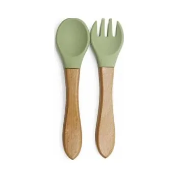 Příbor Martons Dětský příbor vidlička a lžička s dřevěnou rukojetí - Olive Green