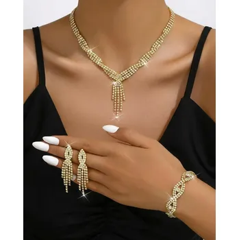 Souprava šperků B-TOP Společenská zlatá souprava šperků s krystaly a střapci