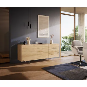 Komoda DELIFE Komoda Cuor 180 cm keramika Laminam® Sabbia dubová 2 dvířka 3 zásuvky podnož závěsná akrylglas