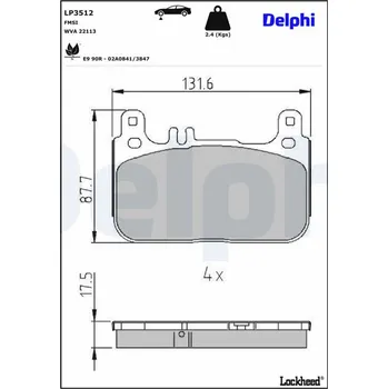 Brzdová destička Sada brzdových destiček, kotoučová brzda DELPHI LP3512