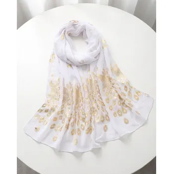 Šátek B-TOP Elegantní lehký šátek s pavím motivem ve světlé barvě