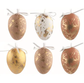 Velikonoční dekorace ANDĚL Velikonoční vejce plastová Se zlatým efektem 6 cm na zavěšení, 6 ks v sáčku