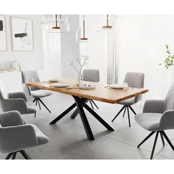 Jídelní stůl DELIFE Jídelní stůl Edge 200x100 akácie přírodní křížová podnož obdélník černá Live-Edge