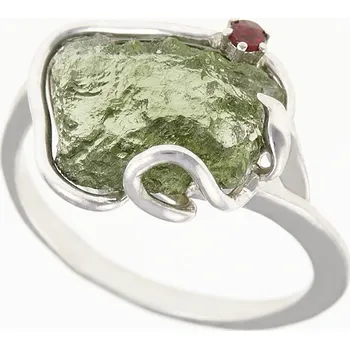 Prsten My Moldavite Stříbrný prsten s přírodním vltavínem 26-015 52 mm