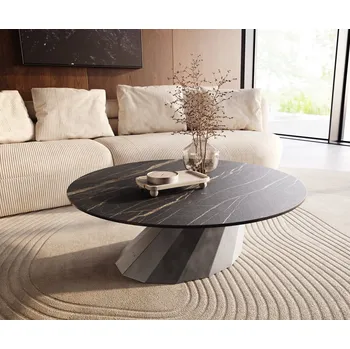 Konferenční stolek DELIFE Konferenční stolek Edge kulatý 100x100 cm keramika Laminam® Noir Desir hnědá Parabi kovová stříbrná