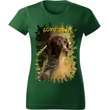 Dámské tričko Moon River Lovu Zdar lovecký pes dámské tričko pro myslivce lahvově zelené (myslivecké tričko)