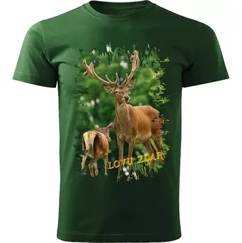 Pánské tričko Moon River Lovu Zdar jelen sika pánské tričko pro myslivce lahvově zelené velikost 4XL (myslivecké tričko)