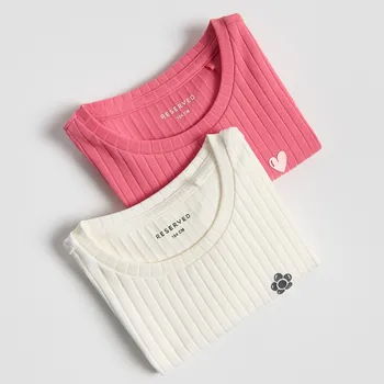 Dívčí oblečení Reserved - Žebrované tričko 2 pack - vícebarevná - 698HU-MLC - 698HU-MLC-80