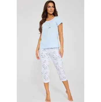 Dámské pyžamo Dámské třídílné pyžamo Cornette Delicate - bavlna Světle modrá XL