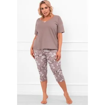 Dámské pyžamo Dámské bavlněné pyžamo Italian Fashion Kimuri - krátký rukáv Cappucino 3XL