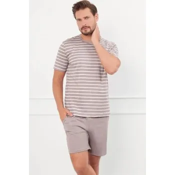 Pánská móda Pánské pyžamo Italian Fashion Bert - bavlna Béžovo-bílá XL