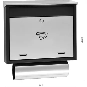Železářství Poštovní schránka (400x440x100 mm) nerez / černá, max. formát listu: C4, leštěná nerez AISI430