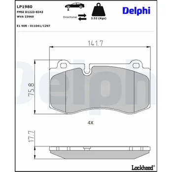 Brzdová destička Sada brzdových destiček, kotoučová brzda DELPHI LP1980