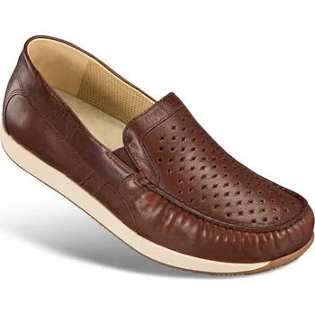 Pánská zdravotní obuv Pánské nazouvací mokasíny s děrovaným vzorem, hladká useň, hnědá: 44