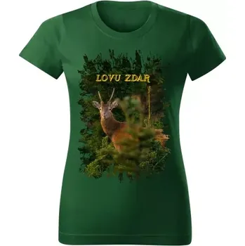 Dámské tričko Moon River Lovu Zdar srnec II dámské tričko pro myslivce lahvově zelené velikost L (myslivecké tričko)