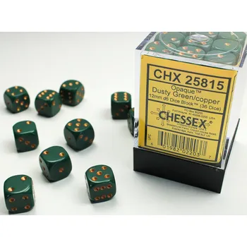 Příslušenství k deskovým hrám Chessex Sada 36 D6 12mm kostek Chessex - Opaque Dusty Green/copper - 25815