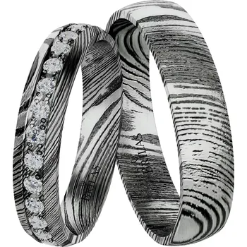 Prsten Kasiopea Damascus Steel - snubní prsteny z chirurgické oceli