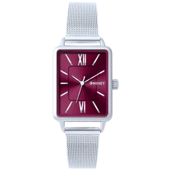 Hodinky MINET Stříbrno-vínové dámské hodinky SIENA se stříbrným ocelovým řemínkem MWL5400