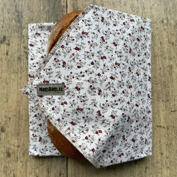 chlebník Chlebousek - béžový s vínovými kvítky Magsbags.cz