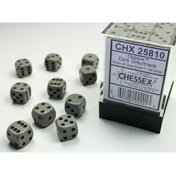 Příslušenství k deskovým hrám Chessex Sada 36 D6 12mm kostek Chessex - Opaque Dark Grey/black - 25810