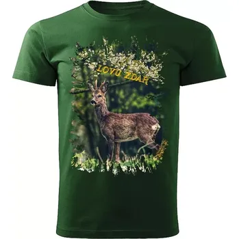 Pánské tričko Moon River Lovu Zdar srnec pánské tričko pro myslivce lahvově zelené velikost XXL (myslivecké tričko)