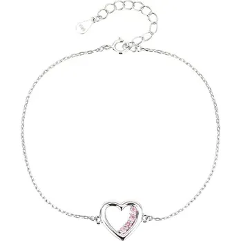 Náramek Bealio BEALIO 13933 Stříbrný náramek SRDCE růžové Délka náramku: 17+3 cm 03-13933-4101