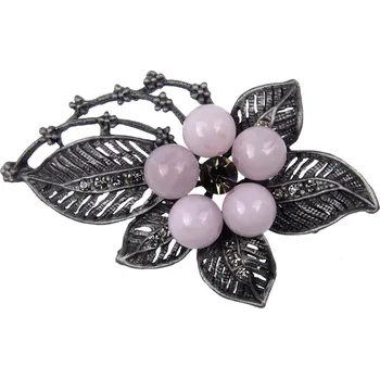 Brož Brož - rozvinutý květ se zirkony a korálky, růžová barva, 9001805-1