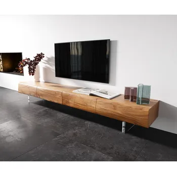 Televizní stolek DELIFE TV stolek New Live-Edge 240 cm akácie přírodní 4 zásuvky akrylová podnož