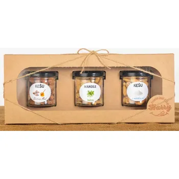 Dárková krabička Dárková sada Kešu či Mandlí 3ks NAMIXUJ si SÁM (Dárková sada Kešu Exclusive či Španělských Mandlí Valencia 3ks NAMIXUJ si SÁM dle vlastího výběru)