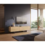 DELIFE TV stolek Cuor 180 cm keramika Laminam® Sabbia dubová 1 výklopná dvířka 2 zásuvky podnož závěsná nerezová ocel