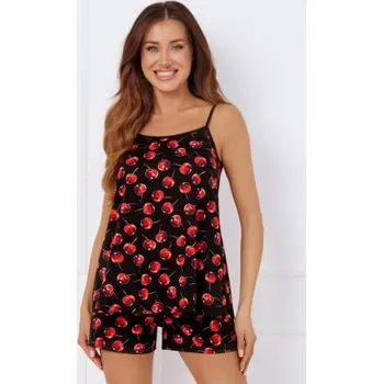 Dámské oblečení Dámské pyžamo na ramínkách Italian Fashion Cherry - bavlněné Černo-červená L
