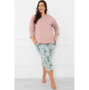 Dámské oblečení Dámské 3/4 pyžamo Italian Fashion Perlis - bavlna Mátovo-růžová 3XL