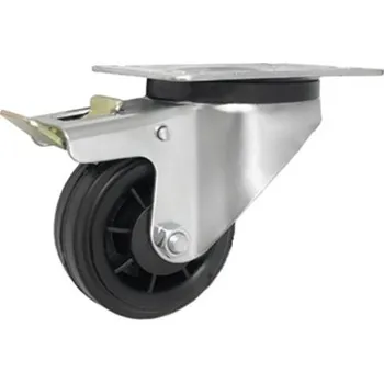 Pojezdové kolečko Pryžové kolo s plastovým diskem v otočné vidlici s brzdou 80 mm