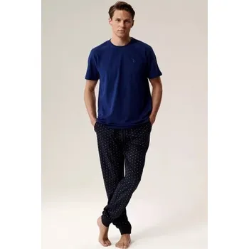Pánské pyžamo Atlantic NMP-388- bavlna Tmavěmodrá-modrá S