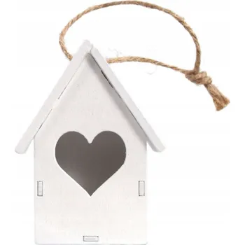Samolepící dekorace Závěs Domeček 7cm se srdcem, dřevěný, bílý