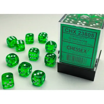 Příslušenství k deskovým hrám Chessex Sada 36 D6 12mm kostek Chessex - Translucent Green/white - 23805