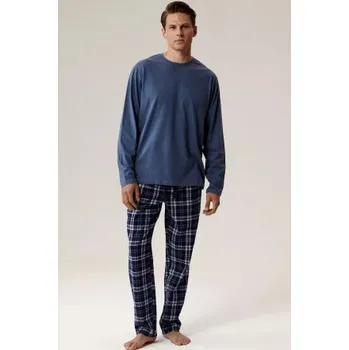 Pánské pyžamo Pánské pyžamo Atlantic NMP-393 - bavlněný flanel Modrá XL