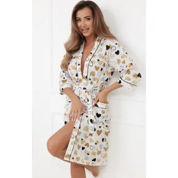 Dámská móda Dámský župan Italian Fashion 3/4 Soreno - bavlna Ecru S