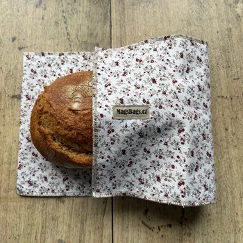 chlebník Chlebapsa - kapsa na chléb, béžová s vínovými kvítky MagsBags.cz