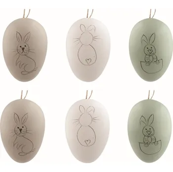 Velikonoční dekorace ANDĚL Velikonoční vejce plastová S konturou zajíce 6 cm na zavěšení, 6 ks v sáčku