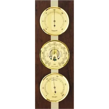 Meteostanice Dřevěný analogový barometr kombinovaný s teploměrem a vlhkoměrem 8063 tmavý zlatý - E16.4650