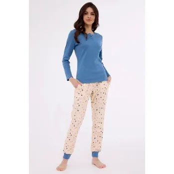 Dámské pyžamo Dámské pyžamo Cornette Sammy - bavlna Modro-béžová XL