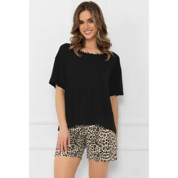 Dámské oblečení Dámské krátké pyžamo Italian Fashion Kenia - viskóza Černo-béžová 2XL