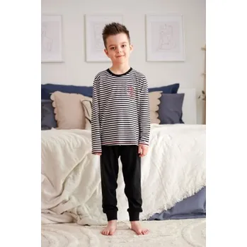 Chlapecké pyžamo Dětské dlouhé pruhované pyžamo Doctor Nap PDU.5236 Černo-barevná 110-116