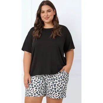 Dámské oblečení Dámské pyžamo s krátkým rukávem Italian Fashion Savanna - viskóza Ecru-černá 2XL