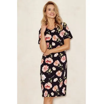 Dámská noční košile Noční košile Taro Peony - bavlna Černo-růžová S