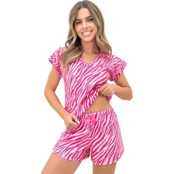 Oblečení a móda Dámské krátké pyžamo Donna Zebra - zvířecí vzor Fuksiová 2XL(44)