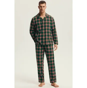 Pánské pyžamo Pánské propínací pyžamo Henderson Nut - flanelová bavlna Zelená 3XL